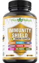 9-in-1 Imunitná podpora Vitamín C (1000 mg), Vitamín D3 (5000 IU), Zinok (22 mg) s bazami, kurkumami, Echinacea, zázvorom, cesnakom a pre+Pro-Biotikom na porciu (120 uzáverov na fľašu - 2 mesiace dodávky)