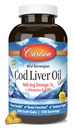 Carlson - Cod Liver Oil, 460 mg Omega-3s + Vitamíny A a D3, Wild-Caught Norwegian Arctic Cod-Liver Oil, Udržateľne Zdroj Nordic Fish Oil Capsules, Lemon, 300 Softgels