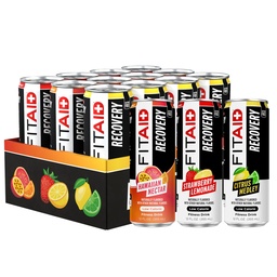 FITAID Recovery Blend, Variety Pack, BCAA, Glukozamín, Electrolytes, Omega-3s, Zelený čaj, 100% Clean, Paleo, Vegan & Gluten-free, Prirodzene Sladené & Ochutené, 12-oz. plechovky (Pack of 12)