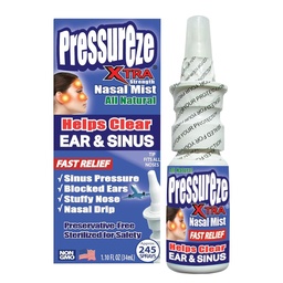 Pressureze Xtra - Natural- Conservative Free - Sterilný nosový sprej - pre vážne sínusové kongescie Relief - otvára blokované ušné kanály, chrápanie - 245 sprejov, 34 ml (Pack of 1)