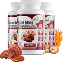 GreeNatr Complete Mushroom Supplement -10 in 1 Complex with Lions Mane, Cordyceps, Shiitake, Chaga, Turecko Chvost pre imunitnú podporu, pamäť, Focus & Natural Energy Booster - 180 Kapsule (3 fľaše)