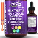 Clean Nutraceuticals Milk Thitle NAC Pečeň Cleanse Detox & Repair Supplement Liquid Drops with Dandelion Extract, Artičok, Chanca Piedra, Choline, L-Glutationone, Burdock, Schisandra