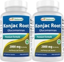 Najlepšie Naturals 2 Balenie Konjak Glucomannan Root 2000 mg per Serving - 180 Vegetariánske kapsule