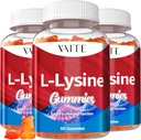 L-lyzín 1000 mg Gummy - podporuje pokožku, Lip, Vegan, bez lepidla, 60 Žuvateľný Lyzín pre dospelých, Vitamíny Tkanive zdravie a imunitný systém, Aminokyselin Vitamín Supplement & Complex doplnkov (3 balenia)