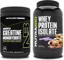 NutraBio Creatin Monohydrát, Neochutený, 300g a srsť proteín izolát, čučoriedková muffin, doplnok Bundle - svalová energia, Lean svalového rastu, zotavenie, a sila