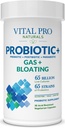 Vital Pro Naturals - Gas & Bloating Probiotics + Prebiotiká, Postbiotiká, Parabiotiká, 4-in-1 Zdravie Doplnkové pre dospelých, Vysoká potencie, 65 Kmene, Raz denne Tráviace a Imunitná podpora, 30 ot