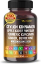 Ceylon škorica Jablko Cider Ocot Turmerica Zázvor Berberine Gymnema sylvestre Milk Thistle Licorice -150 Kapsule- Made in USA