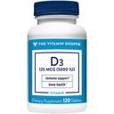 Vitamín Shoppe Vitamín D3 5000IU Softgel, podporuje kostné a imunitné zdravie, pomáha pri raste buniek a vstrebávaní vápnika, bez lepidla a jedenkrát denne Formula (120 tabliet)