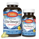 Carlson - Elite Omega-3 Gems,1600 mg Omega-3 mastné kyseliny vrátane EPA a DHA,Norwegian, Wild-Caught fish oil Supplement,Udržateľne zdrojové kapsule, citrón, 90+30 Softgels