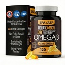 Triple Strength Omega 3 Fish Oil Supplements, High EPA Fish Oil Omega 3 Doplnky, EPA a DHA Omega3 mastné kyseliny s vitamínom D, s vysokou potenciou Omega3 Supplement, 120 Softgels, bez príchute