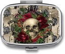 Metal 2 Kompletné pilulky Organizátor Cestovanie Friendly Prenosné Kompaktné pilulky Cute pilulky Prípad držať vitamíny,Rybový olej,Doplnky,Meds,Tablet pre Purse,Pocket. (Skull)