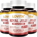 Lovita Royal Jelly 333 mg, 3:1 koncentrát, s 20mg 10-HDA, Natural Source Super Food, podporuje produkciu zdravia a energie kože, 60 kapsúl (Stock of 3)