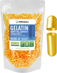 XPRS Nutra Veľkosť 2 prázdne Kapsule - 500 Počet prázdnych želatíny Kapsule - Tabletky DIY Kapsule Plnenie - Pure Bovine Pill Gel Caps pre Do-It-Tvoje vlastné doplnky (zlaté)