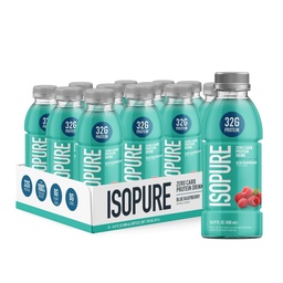 Isopure Zero Carb 32g Clear Protein Ready-to-Drink, Wheey Protein Isolát, Blue Raspberry, 12 Pack (Backaging May Vary)