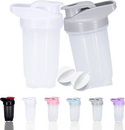 Proteín z fľaštičky pretrepe pohár a 10-Ounce/300ML fľaša z fľaštičky s Whisk guličkami, proteínová fľaša z fľaštičky, plastová bez BPA [Grey+White(2PCS) ]