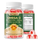 Vegan Omega 3 Gummies 1200mg - Dual Layer - Fish Oil Alternative, Marine Algae Omega 3 Supplement DHA 600mg, EPA 400mg with Astaxantin,Cugar Free,60 Cts