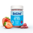 BeLive vitamín D3 Gumies s B12 Vitamíny - 60 Ct Imunitná podpora Gumies s vegánskym vitamínom B12 a D3, Poskytuje zvýšenú kostnú a svalovú silu, Hearth zdravie a energiu - Jahodová chuť