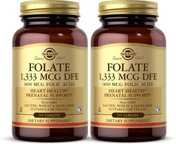 Solgar Folate 1,333 mcg DFE (kyselina listová 800 mcg) - 250 tabliet, balenie 2 - prenatálna podpora - non-GMO, Vegan, Gluten Free, Dairy Free, Košer - 500 celkom služby