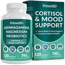 5-in-1 Cortisol doplnok pre ženy a mužov s Ashwagandha pre pokoj, zameranie, a adrenálne podporné doplnky s Shilajit extraktu, horčík glycinát, probiotiká (120 ct) (Pack of 1)