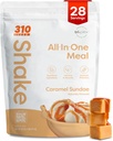 310 Nutrition All-In-One Replacement Shake Powder - Plant-Based Protein Smoothie Blend w/High Fiber, Probiotiká a adaptogény - Nízky Carb, Vegan, Keto & Paleo Friendly - Caramel Sundae - 28 Srv