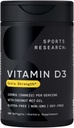 Sports Research® Vitamin D3 w/Coconut MCT Oil - High Potency Vitamin D3 5000iu (125mcg) Supplement for Immune & Bone Support - Seed Oil Free - Non-GMO - Gluten Free (360 Liquid Softgels)