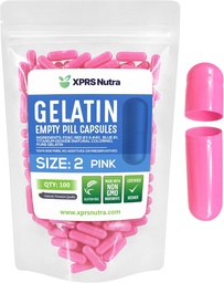 XPRS Nutra Veľkosť 2 prázdne kapsule - 100 Počet prázdnych želatíny Kapsule - Tabletky DIY Kapsule Plnenie - Pure Bovine Pill Gel Caps pre Do-It-Svoje vlastné doplnky (Pink)