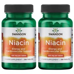 Swanson Niacin (vitamín B3) - Vitamínové doplnky podporujúce zdravie srdca a karbohydrát Metabolizmus - podporuje výrobu prírodnej energie - (250 tabliet, 100 mg NE Každá) (2 balenia)