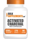 BulkSupplements.com Aktivované Charcoal Kapsule - Coconut Charcoal, Aktivované Charcoal na podporu obličiek, Aktivované Charcoal Pills - Vegan, 3 Kapsule na obsluhu (1200mg), 270 Veg Kapsule