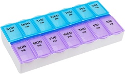 EZY DOSE Weekly (7-Deň) AM/PM Daily Pill Case, Medicine Planner, Vitamim, Rybí olej, Doplnky Organizátor Kontajner, Veľké kompartmenty, 2 krát denne, Modré a fialové Lids, BPA zadarmo