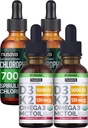 NUSAVA Jahodové ochutené D3 K2 kvapky a chlorofylové tekuté kvapky Bundle - Silné tekuté vitamíny pre srdce, kĺb, energia, & Imunitná podpora - non-GMO, Gluten-free, 2pk Každý