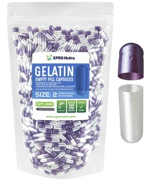 XPRS Nutra Veľkosť 2 prázdne kapsule - 1000 Počet prázdnych želatíny Kapsule - Tabletky DIY Kapsule Plnenie - Pure Bovine Pill Gel Caps pre Do-It-Tvoje vlastné doplnky (Pearl Purple/White)