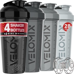 VELOMIX -4 balenie- 28 oz Protein Shaker Fľaše pre proteínové zmesi - 4x Whisk Whisk