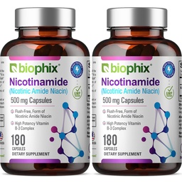 biofix B-3 nikotínamid 500 mg 180 Caps 2 balenie - Nicotinic Amide Niacin Natural Flush-free vitamín Formula - podporuje zdravie buniek kože