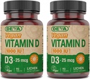 DEVA Vegánsky vitamín D3 doplnok - jedenkrát denne s 1000 IU - cholekalciferol - Lichen Plant Odvodené - 90 Malé tablety, 2-Pack
