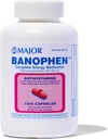 MAJOR Banophen Difenhydramín HCI 50 mg kapsuly - dočasná úľava od príznakov senohorúčky a horných dýchacích alergií - Antihistaminikum - Alergická medicína - 1000 kapsúl (1-Pack)