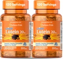 Puritan's Pride Premium Lutigold Lutein Carotenoid 20 mg s Zeaxantin pre mužov a ženy, Dietary Supplement for Eye Health Support, 8 Month Supply, 120 Easy-to-Swallow Softgels, 2 balenie
