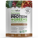 Plantvital Vegan Protein Powder Plant Based, Organic Protein Powder Chocolate 24g/0g Cukor, 12 Superfoods, Veggies, Probiotiká, Raw Cocoa, Kale, Repeet, Spirulina, Pea, Gluten-Free, Keto-Friendly,16oz