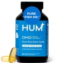 HUM OMG! Omega Veľký trojitý omega 3 rybí olej doplnok pre ženy a mužov s vitamínom E, DHA a EPA, starostlivosť o pleť a tone pre zdravie srdca a mozgu, bez lepku, non GMO, 60 Softgels