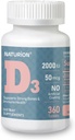 Vitamín D3 2000iu (50 μg) 1-ročná ponuka imunitnej podpory, zdravá funkcia svalov a zdravie kostí - non-GMO, bezlepok, s vitamínom B2 - (Mini tablety), 360 počet