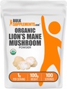 BulkSupplementments.com Organic Lions Mane Mushroom Powder - Lions Mane Powder, Mushroom Supplement - Vegan & Gluten Free, 1g per Serving, 100g (3,5 oz) (Pack of 1)