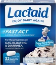 Lactaid Fast Act Laktóza Intolerancia Relief Caplets with Lactase Enzyme, 32 Travel Packs of 1-ct.