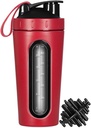 Protein Shaker fľaša, nerezová oceľ pohár Shaker, Sports Mixer fľaša vody, viditeľné okno, netesný dôkaz, No BPA s mixing loptu pre telo fitness cvičenie, 28 Ounce, červená