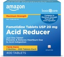 Amazon Basic Care Maximálna sila Famotidín Tablety Kyselina Redukcia pre úľavu od pálenia záhy, 20 mg, 400 Počet balení