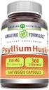 Amazing Formules Psyllium Husk 750mg Veggie Capsules Supplement 