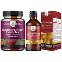 Supplement of Extra Strength Hawthorn Berry Capsules Hawthorn Extract Digestion and Heart health Supplement and Iceland Cod Liquid Liquid Liquid Wild Caught Nordic Omega 3 Fish Oil Liquid for Adults and Kid