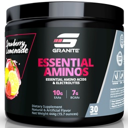 Granite Essential Amino Acides Powder for Muscle Recovery and Growth with 10g EAAs and 7g BCAA - Soy-free, Gluten-Free, 448g (30 Servings), Jahodová limonáda