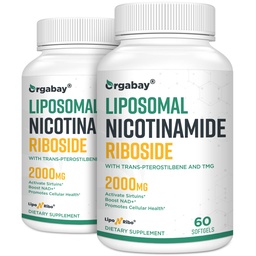 Orgabay Lipozomal Nicotinamide Riboside 2000 MG s TMG a Pterostilbene, Posilnenie NAD+, Podpora zdravé starnutie, 120 Počet