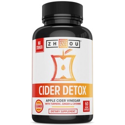 Zhou Cider Detox - Jablkový Cider Ocot Kapsule s matkou, Raw Natural ACV tabletky pre ženy a mužov, Bylinný komplex Supplement with Turmerica & Cayenne Pepper - 60 Vegan Kapsule