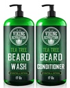 Viking Revolution Tea Tree Oil Beard Wash and Beard Conditioner Pre mužov - Prírodný medvedí zmäkčovač Set s arganovým olejom, vitamínom E a ženšenom - medvedí šampón a kondicionér (17 Oz)