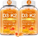 Vitamín D3 K2 5000IU / 10000 IU Gummy pre dospelých - K2 D3 Vitamínové doplnky s 600 mg vápnika, K2 (MK-7) 200 μg, horčík, zinok, Omega-3 - podporuje vstrebávanie vápnika a imunitné zdravie